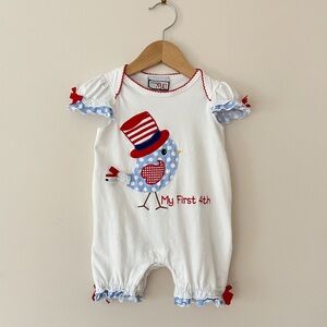 MUD PIE EUC 🇺🇸 My First 4th of July Red White & Blue Appliqué Ruffle Romper